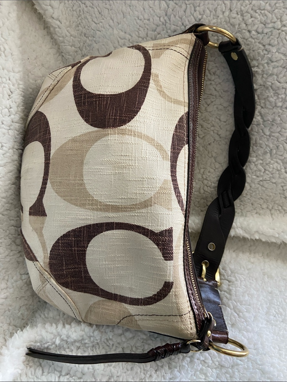 Y2Y Coach Carly Tonal Signature C Hobo Bag #12190 – Brown & Cream - Picture 8 of 11